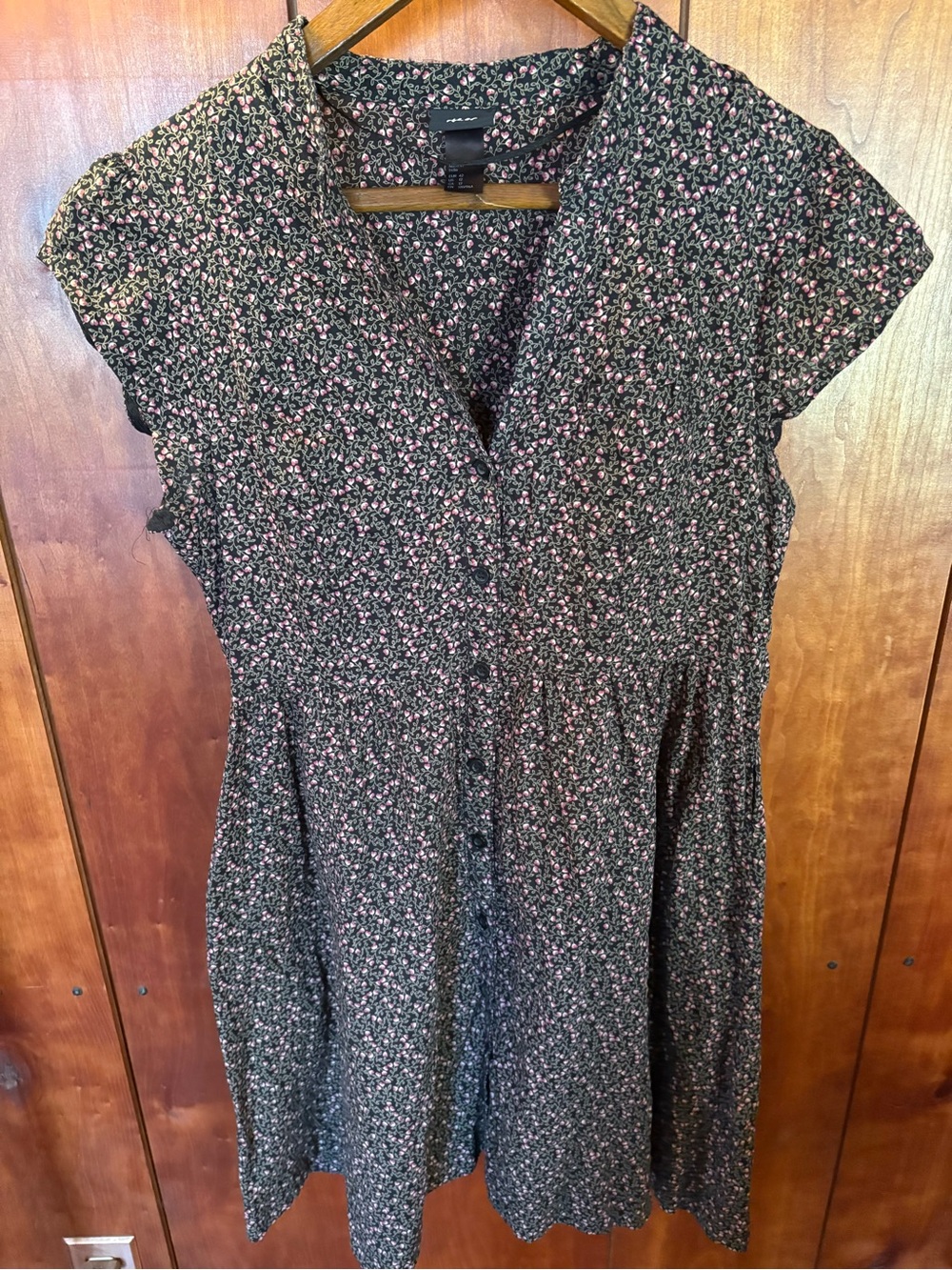 H&M Black Mini Floral Dress with Pink and Green Print